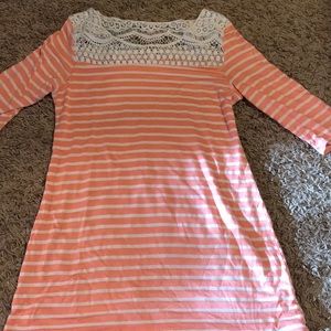 Coral striped maternity shirt